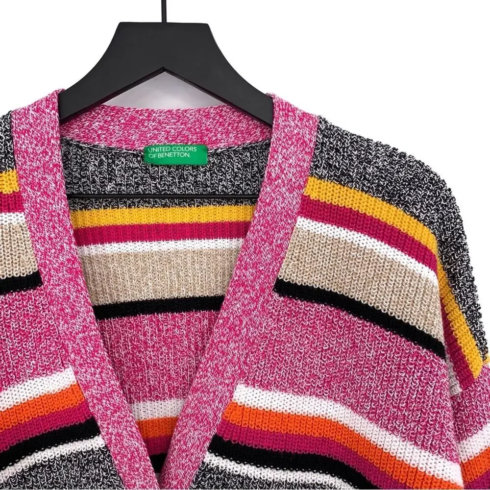 UNITED COLORS OF BENETTON Striped Chunky Knit Cardigan Pink Black XS/S
